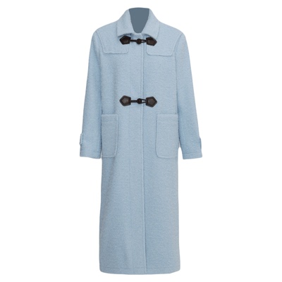 apa studio 娃娃领直筒大衣女2025秋冬蓝色毛呢外套小个子中长款