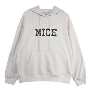 A21女装针织宽松连帽落肩无绒底卫衣春秋季长袖简约美式休闲上装