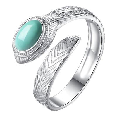 天然绿松石纯银可调节蛇形戒指