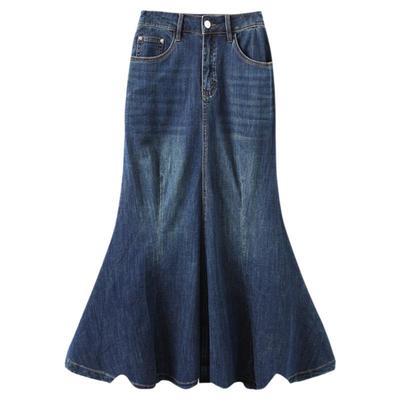 西町村屋复古牛仔鱼尾裙女2025秋季新款气质长款半身裙XHAC10016