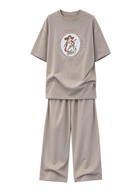 纯棉睡衣女秋天可外穿休闲宽松可爱甜美日式卡通短袖家居服两件套