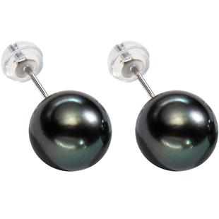 南珠宫海水珍珠耳钉耳环简约耳饰强光大溪地黑C-E069SN送女友