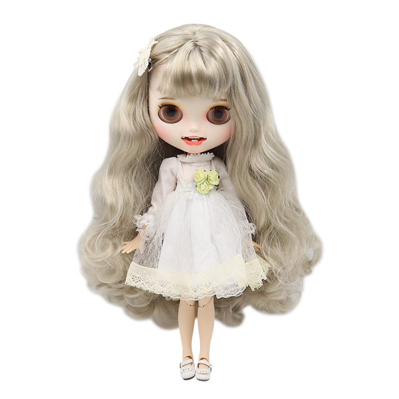blythe磨砂笑脸银色长发改妆成品