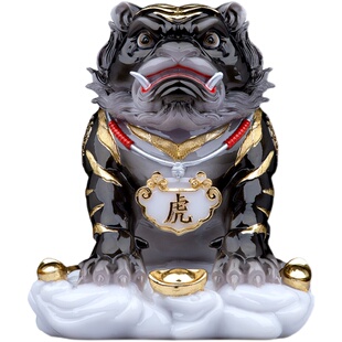 台湾虎爷神像汉白玉虎爷将军吉祥生肖虎黑虎白虎黄虎招财桌面摆件
