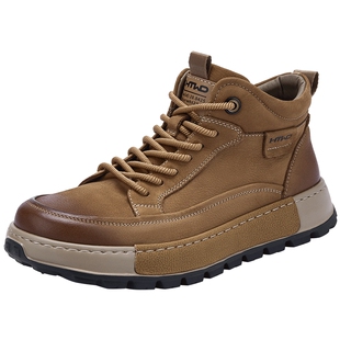 热风男鞋2026年春季新款男士休闲增高黄色高帮工装鞋子H96M26401