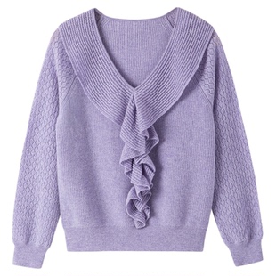 羚荌渼2025秋冬新款V领女套衫羊绒衫100%山羊绒百搭针织宽松毛衣