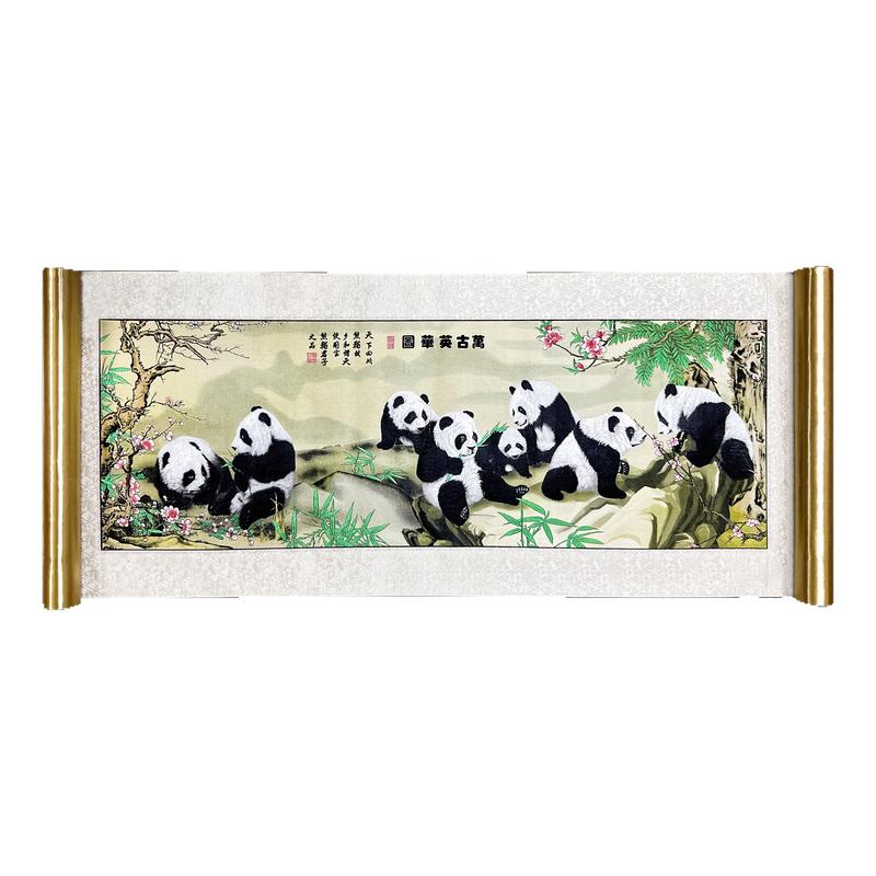 熊猫蜀锦蜀绣卷轴挂画外事交流非遗中国风特色纪念品出国礼送老外