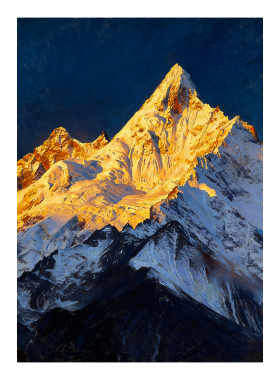 手绘油画日照金山高级感装饰画