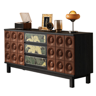 中古实木餐边柜客厅家用收纳柜拼色储物柜法式复古置物边柜白蜡木