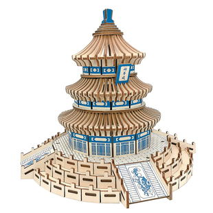 木制仿真手工DIY益智拼装立体拼图玩具 木质中国古建筑物房子模型