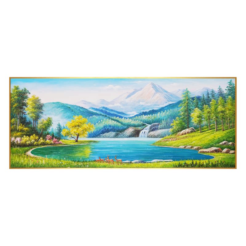 纯手绘雪山风景油画山水画聚宝盆办公室客厅沙发西墙北墙装饰挂画