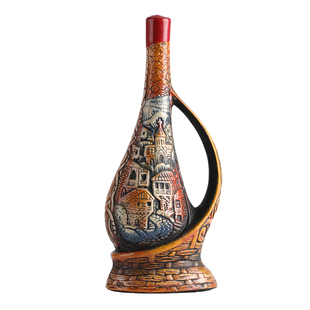 格鲁吉亚小船陶罐红酒原瓶原装进口彩陶半甜干红葡萄酒礼盒装正品