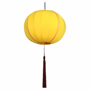 新款圆形元宵灯笼黄色橙色可连串景区装饰户外防水新中式布艺吊灯
