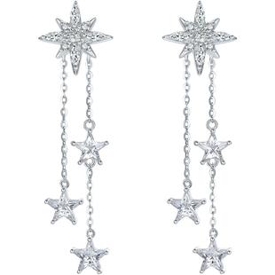 周六福月落星沉耳钉星星长流苏耳环耳饰S925银甜美送女友新年礼物