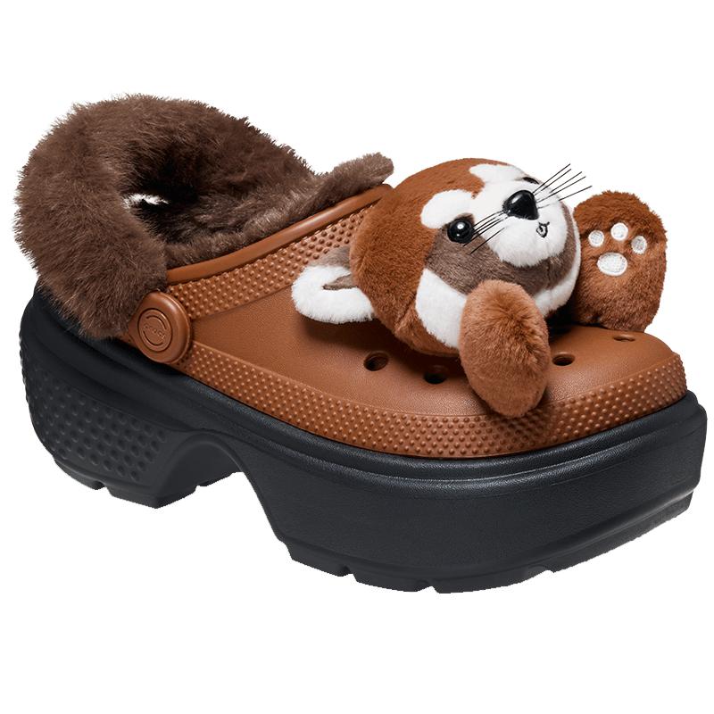 Crocs卡骆驰暖棉洞洞鞋雪屋公仔暖棉毛毛鞋外穿厚底拖鞋|210690