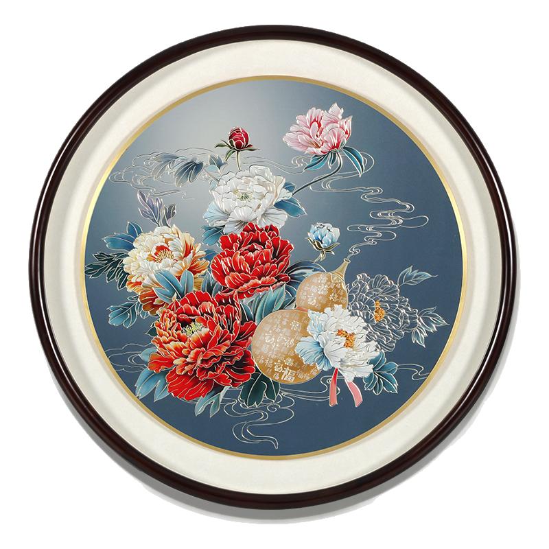 富贵满堂手工铜雕装饰画牡丹葫芦