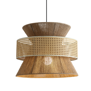 日式侘寂风麻绳吊灯中古茶室民宿藤编灯东南亚复古餐厅卧室藤艺灯