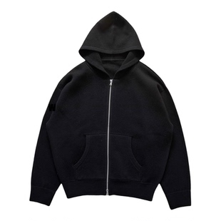 NOFAITH春季17.5微米澳洲纯羊毛短款连帽拉链毛衣宽松廓形上衣男