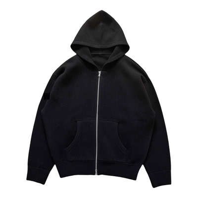 NOFAITH春季17.5微米澳洲纯羊毛短款连帽拉链毛衣宽松廓形上衣男