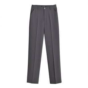夏季新款中年女裤薄面料冷灰色女士西裤长裤子高腰直筒妈妈西装裤