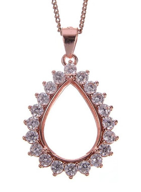 s925女水滴项链宝石银饰吊坠空托