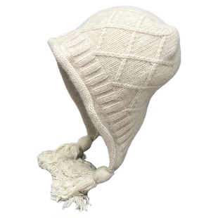 安哥拉兔毛保暖针织帽女菱格柔软兔绒护耳帽流苏包头帽25冬季冷帽