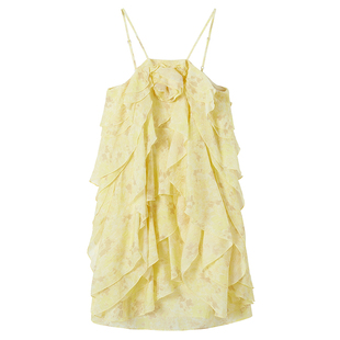 【新品首降】 摩萨克2026夏法式田园风碎花荷叶边吊带连衣裙女