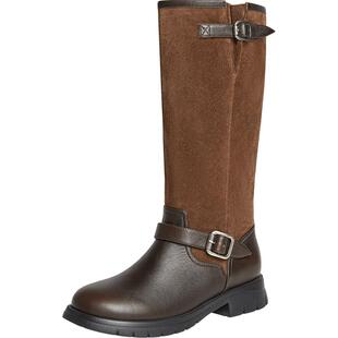 SKAP圣伽步女鞋2026春季新款复古长筒靴休闲靴舒适方根女款骑士靴