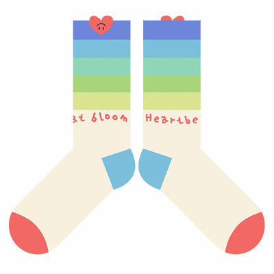 中筒棉袜新品心花fun条纹系列女