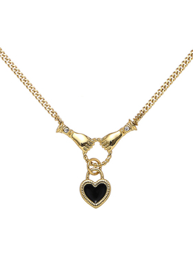 LAVLA高级感手握爱心轻奢小众独特设计中古复古风金色皓石项链