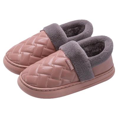 防水皮面棉拖鞋女款秋冬2025新款室内家居防滑外穿包跟皮拖鞋