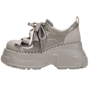 NOOWA厚底乐福鞋女2025秋季新时尚漆皮增高舒适甜美蝴蝶结小皮鞋