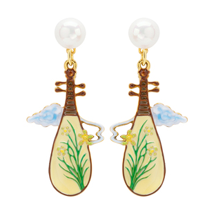 Juicy Grape新款国潮耳钉原创古风耳夹珍珠兰花琵琶银耳饰耳环女