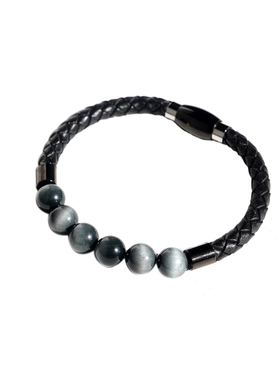 黑曜石真皮绳天然海蓝宝手链