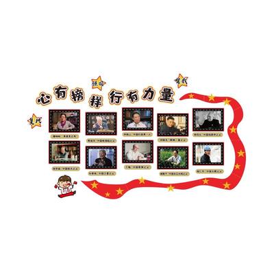 红色先锋人物爱国新年氛围布置教室装饰班级文化主题墙黑板报环创