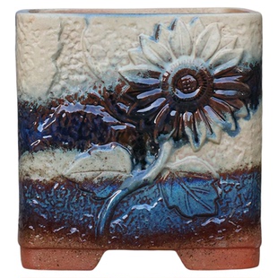 多肉花盆大口径方盆家用绿植盆景三角梅透气粗陶透气紫砂粗陶带脚