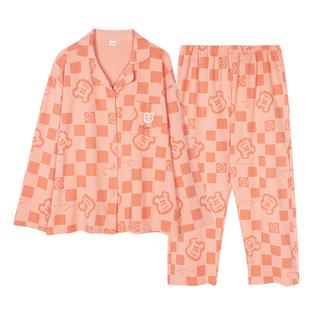 女士春秋季纯棉长袖加肥加大码200斤妈妈家居服套装胖MM宽松睡衣