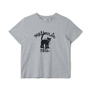 ROLAROLAFriends系列猫咪印花T恤字母刺绣休闲短袖宽松复古上衣