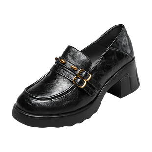 YRC粗跟乐福鞋女2025秋季新款真皮简约风工作通勤百搭羊皮小皮鞋