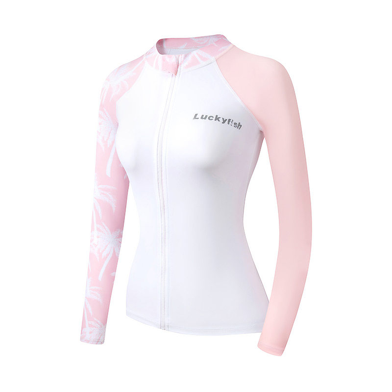 Luckyfish韩国潜水服女长袖分体拉链防晒泳衣运动健身速干冲浪服