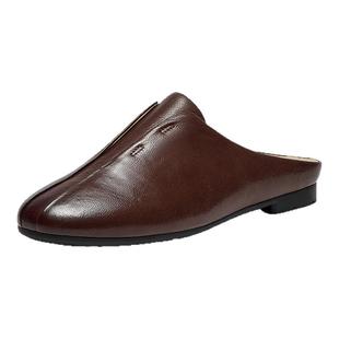 Bata雪芙软酪2025秋季商场新款牛皮软底通勤一脚蹬穆勒拖AZN15CH5