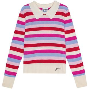 GANNI女装 条纹印花羊绒混纺毛衣针织衫K2114135