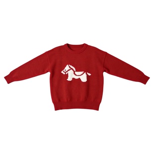 Basic House/百家好新年红提花针织衫女2026春季新款慵懒圆领上衣