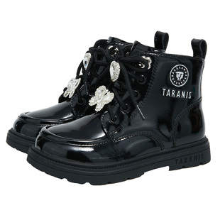 泰兰尼斯秋季meta女童皮靴2025新款公主儿童马丁靴黑色女孩儿靴子