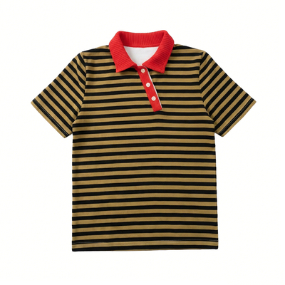 ROLLCALL卡其色条纹斜襟领T恤