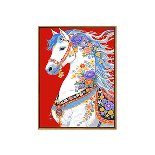 繁花骏马数字油画diy填充填色手工绘国风2026新马年丙烯装饰挂画