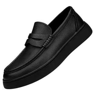 U7乐福鞋男真皮软底软面轻便一脚蹬休闲皮鞋男纯牛皮百搭爸爸鞋男