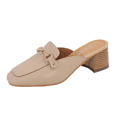 宏娇妹简约粗跟跟鞋搭扣女鞋方头