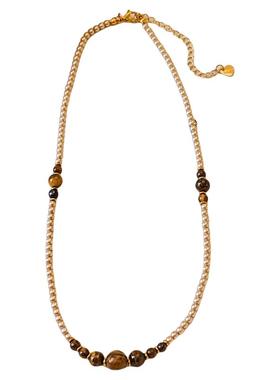 美拉德虎眼石珍珠串珠项链高级感