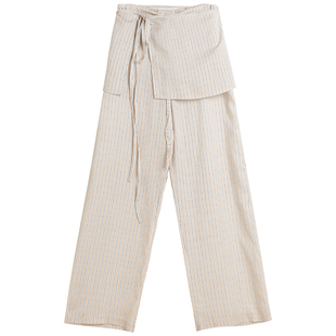 322WORKHOUSE印花阔腿亚麻裤女2025新款夏季老钱风裤子R705T+705